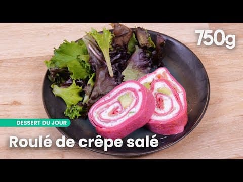 Rouleau de crêpes rose au saumon fumé, avocat et chèvre frais
