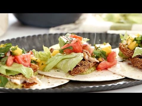 Spicy Fish Tacos with Mango Salsa and Guacamole