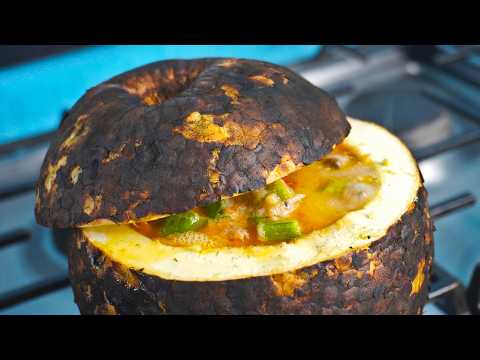 Roasted Breadfruit Stuffed with Salted Mackerel Rundown