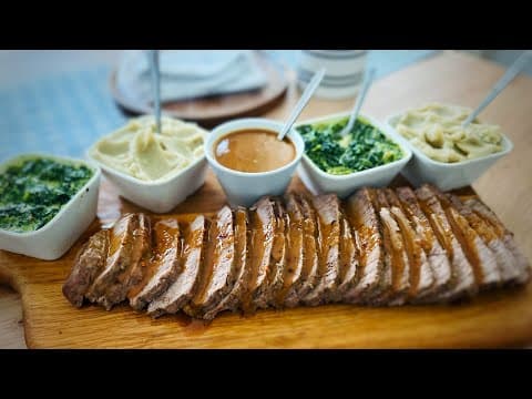 Rôti de bœuf en cocotte, purée de pommes de terre et épinards à la crème