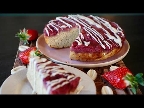 Upside-down strawberry and white chocolate cake