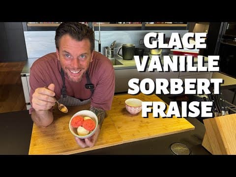 Sorbet fraise et glace à la vanille sans sorbetière