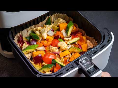 Air Fryer Roasted Mixed Vegetables with Garlic Yogurt Sauce