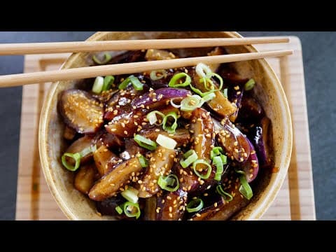 Stir-fried Chinese eggplants with sweet‑savory sauce