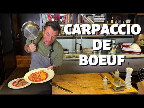 Carpaccio de bœuf à la sauce moutarde‑miel et croquant de pignons