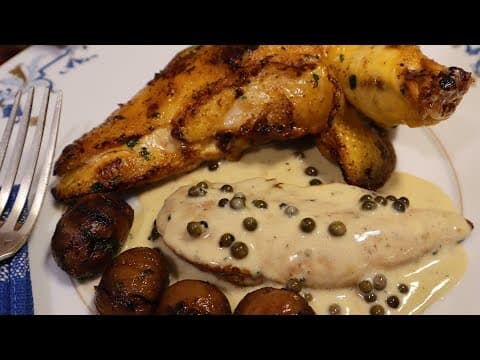 Capon supreme with green pepper sauce