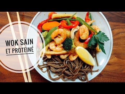 Wok de crevettes aux légumes et nouilles soba