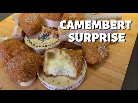 Camembert surprise pané à la tapenade, jambon cru et ciboulette