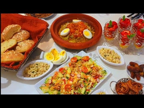 Meat Tajine with Onions and Raisins, Homemade Bread and Pear-Walnut Salad