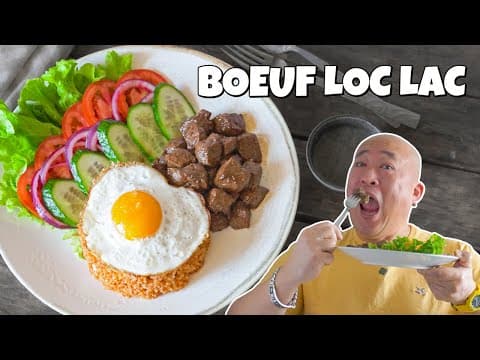 Bœuf Lok Lak à la sauce citronnée, riz sauté aux tomates et crudités