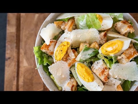 Homemade Caesar Salad with Grilled Chicken and Garlic Croutons