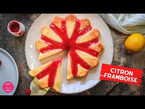 Gâteau citron et framboises avec coulis maison