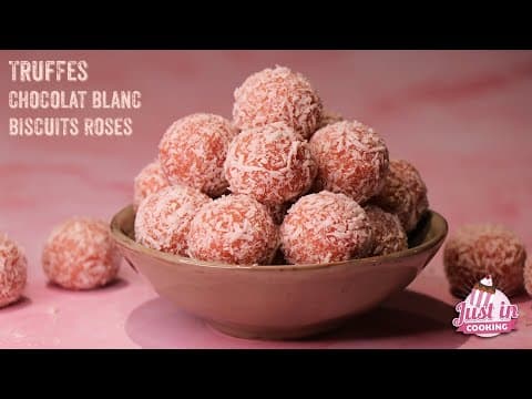 White Chocolate Truffles with Pink Rince Biscuits and Vanilla