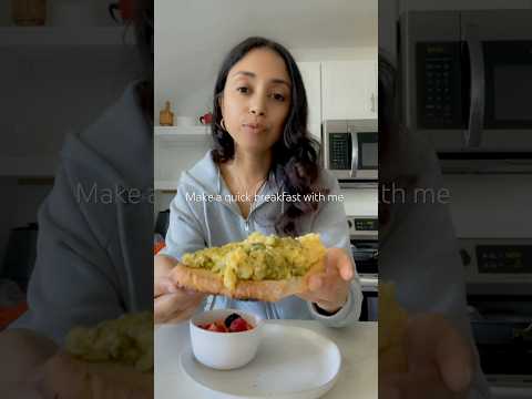 Quick and easy breakfast. Soft scrambled pesto and eggs.
